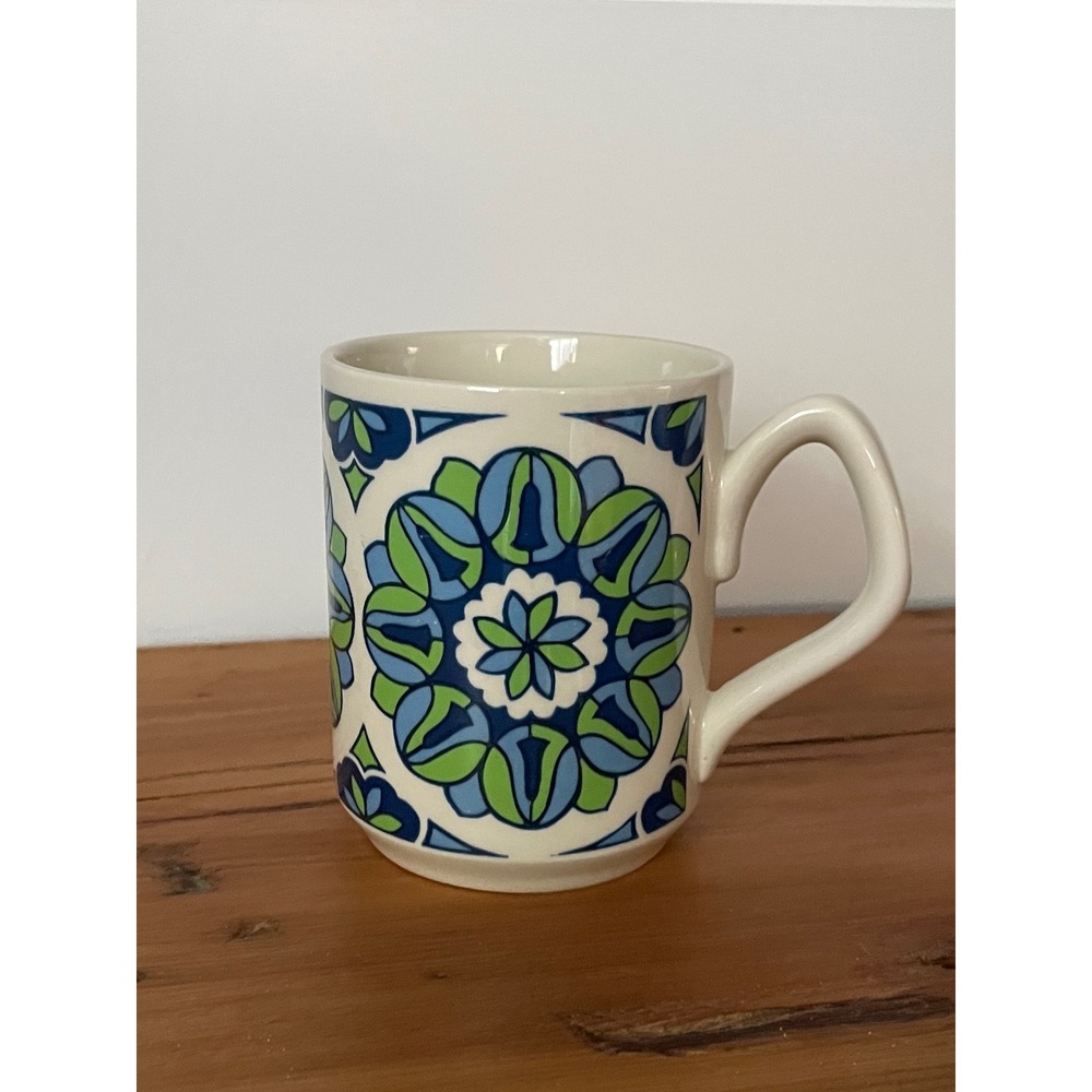 Sadler Coffee Mug Vintage‎ Retro Blue Green Floral Medallion Made in England
